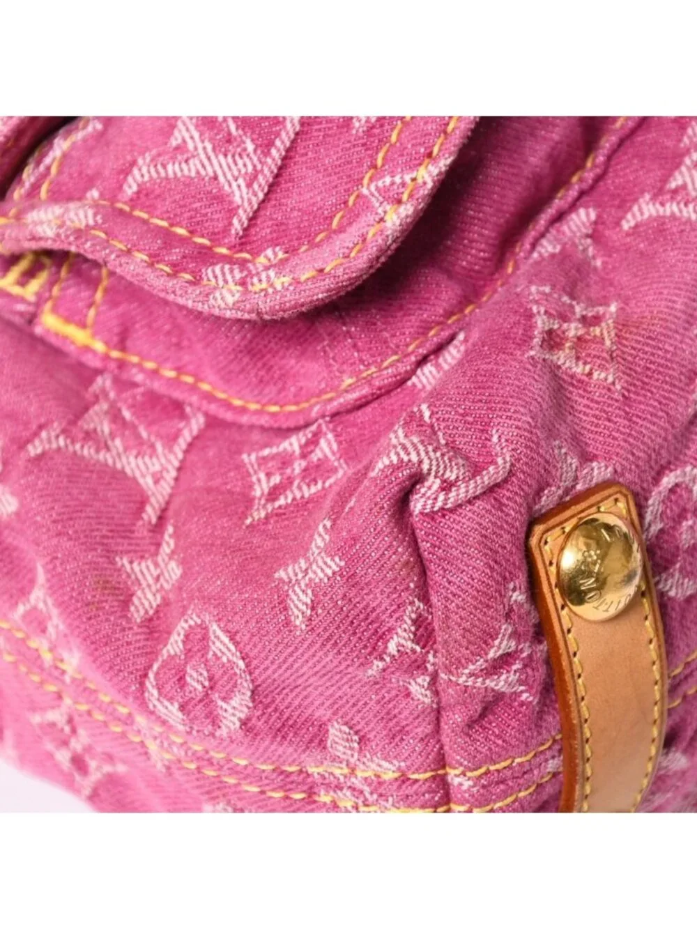 Louis Vuitton Baggy PM Shoulder Bag Monogram Denim Leather Pink Gold